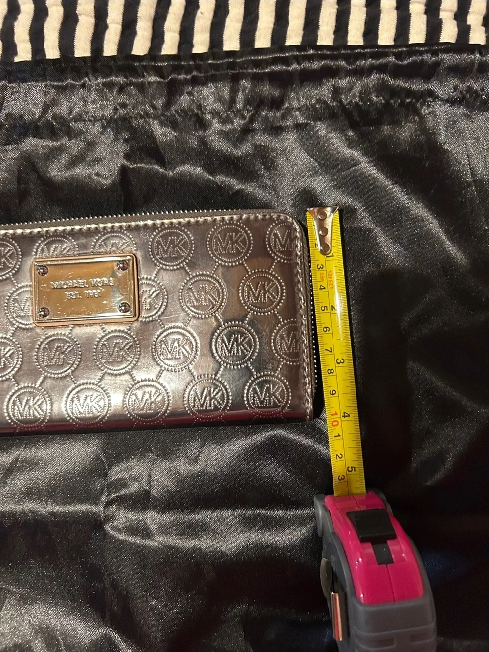 Michael Kors Metallic Brown Logo Zip Wallet with Gold Plate
